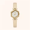 mh1 Minimalist Gold Hexagon Face Leather Strap Watch for Women