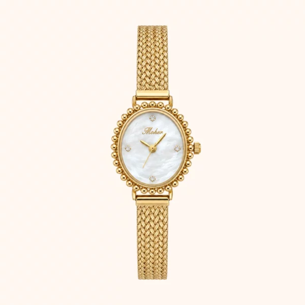 Elegant Mother of Pearl Dial Gold Oval Watch for Women