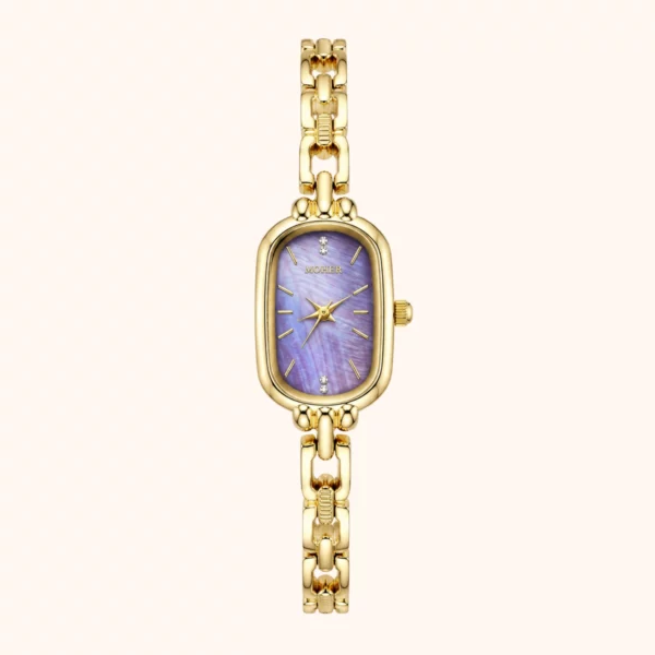 MoHer Watch Purple Mother of Pearl Dial Gold Oval Bracelet Watch for Women