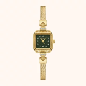 MoHer Watch Gold Small Square Green Dial Slim Chain Bracelet Watch for Women