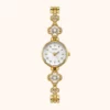 moher new-20 Elegant Gold Floral Crystal Bracelet White Dial Watch for Women