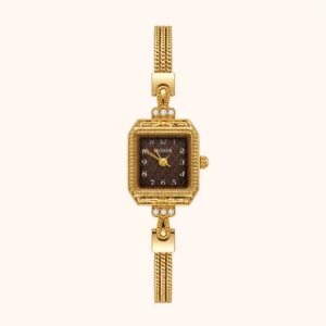 MoHer Watch Brown Square Small Face Slim Chain Bracelet Watch for Women