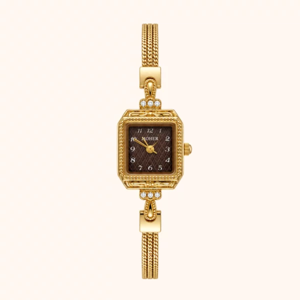 moher new-21 MoHer Watch Brown Square Small Face Slim Chain Bracelet Watch for Women