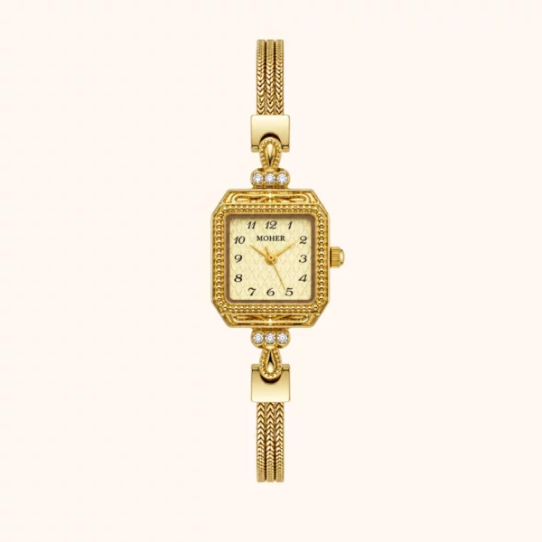 moher new-22 Dainty White Square Dial Silver Zircon Bracelet Watch for Women