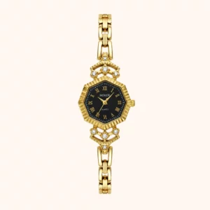 MoHer Watch Octagon Royal Blue Dial Gold Bracelet Watch for Women