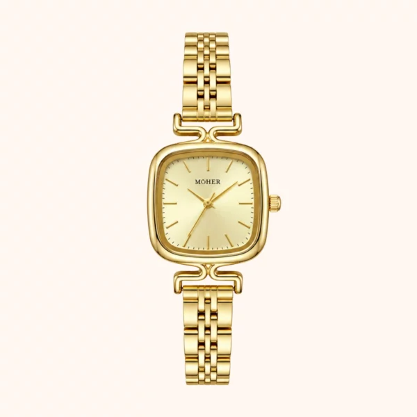 MoHer Watch Gold Square Face Classic Stainless Steel Watch for Women
