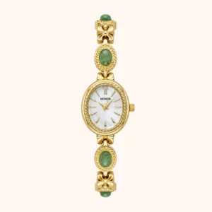 MoHer Watch Gold Small Face Green Jade Gemstone Bracelet Watch