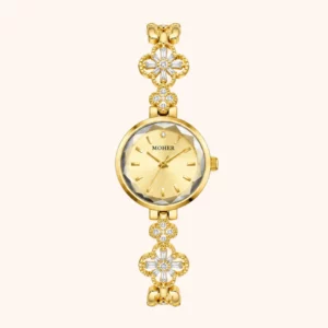 MoHer Watch Gold Clover Crystal Bracelet Watch for Women