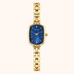 MoHer Watch Blue Mother of Pearl Dial Gold Oval Bracelet Watch for Women