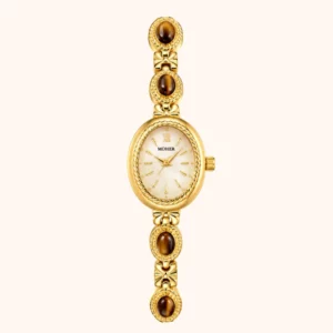 MoHer Watch Beige Mother of Pearl Tiger's Eye Gemstone Bracelet Watch