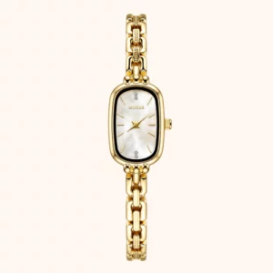 Moher Watch Beige Mother of Pearl Dial Gold Oval Bracelet Watch for Women