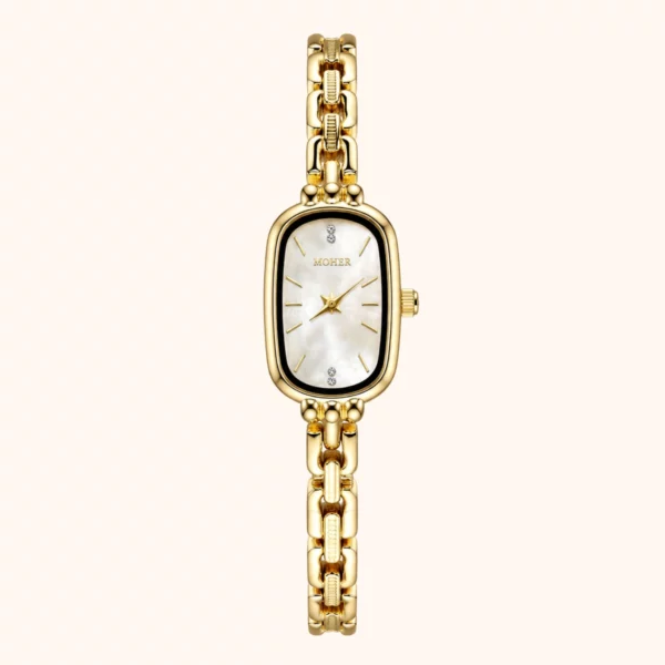 moher new-40 Moher Watch Beige Mother of Pearl Dial Gold Oval Bracelet Watch for Women