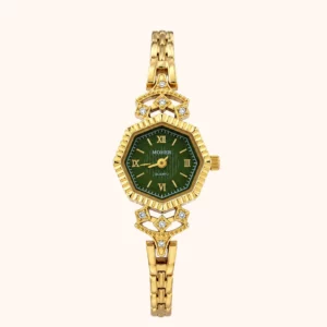 MoHer Watch Gold Octagon Emerald Green Dial Bracelet Watch for Women