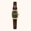 MoHer Watch Olive Green Oval Dial Brown Leather Band Watch for Women