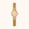 moher new-7 Dainty Gold Round Crystal Mesh Bracelet Watch for Women
