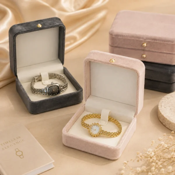 Vintage Square Grey/Pink Jewelry Gift Box