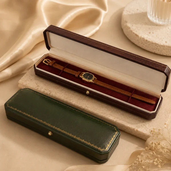 Vintage Burgundy/Green Rectangular Jewelry Gift Box