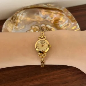 MoHer Watch Beige Small Face Gold Slim Chain Bracelet Watch for Women