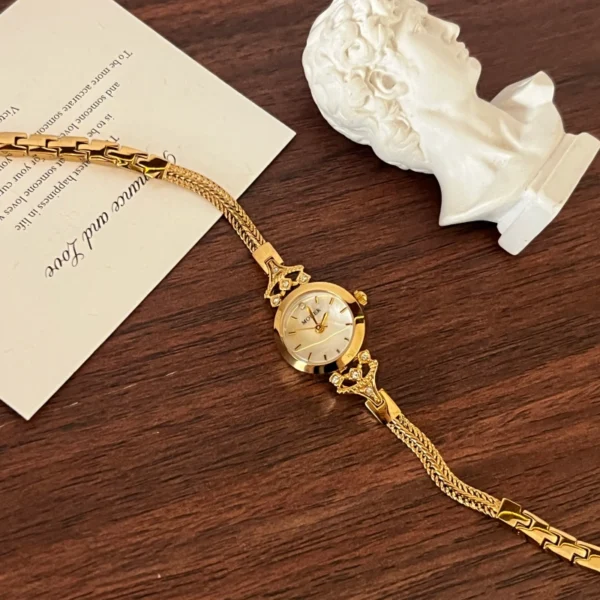 MoHer Watch Beige Small Face Gold Slim Chain Bracelet Watch for Women