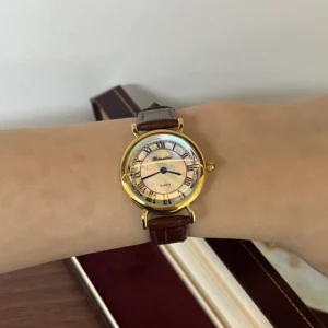 MoHer Watch Minimalist Round Face Brown Leather Strap Watch for Women