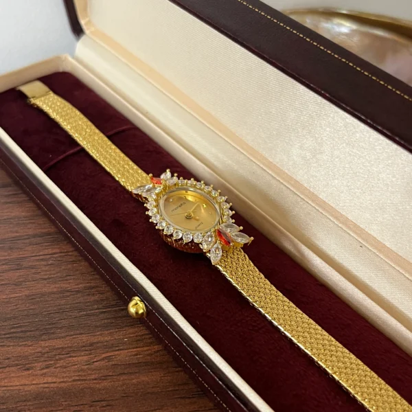 MoHer Elegant Gold Watch Marquise Rhinestone Bracelet Watch for Women
