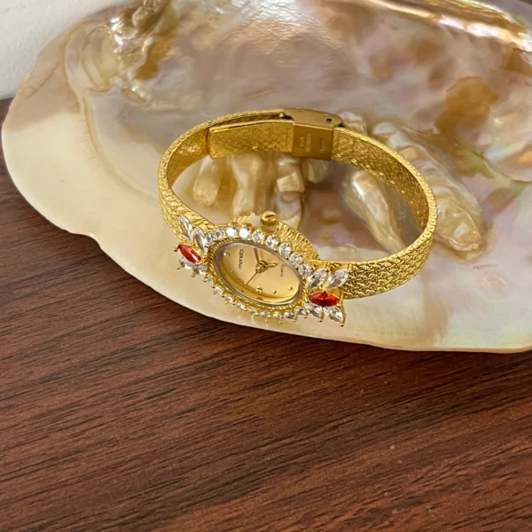 MoHer Elegant Gold Watch Marquise Rhinestone Bracelet Watch for Women
