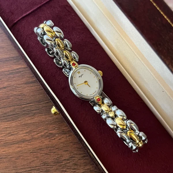 MH 723-2 MoHerWatch Dainty Small Oval Dial Two-Tone Bracelet Watch for Women