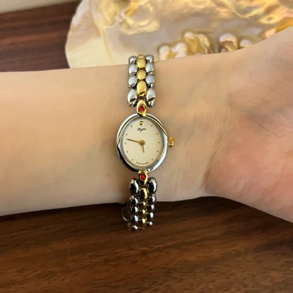 MH 723-3 MoHerWatch Dainty Small Oval Dial Two-Tone Bracelet Watch for Women
