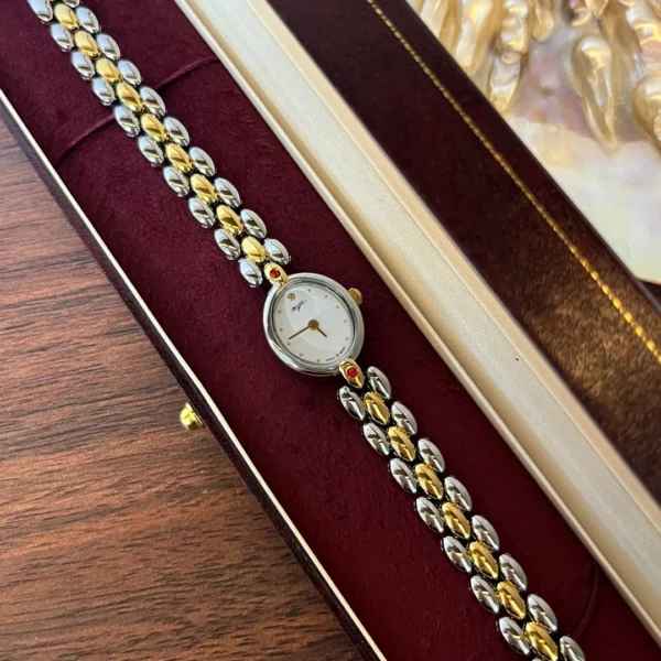 MH 723-5 MoHerWatch Dainty Small Oval Dial Two-Tone Bracelet Watch for Women