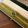 MH 727-4 MoHerWatch Elegant Green Oval Gold Link Bracelet Round Dial Watch for Women