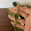 MH 727-5 MoHerWatch Elegant Green Oval Gold Link Bracelet Round Dial Watch for Women