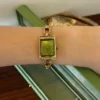 MoHerWatch Elegant Gold Rectangular Green Dial Gemstone Bracelet Watch for Women