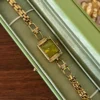 MoHerWatch Elegant Gold Rectangular Green Dial Gemstone Bracelet Watch for Women