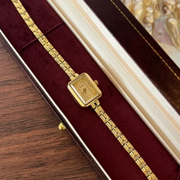 MoHerWatch Elegant Gold Rectangular Gold Dial Bracelet Watch for Women