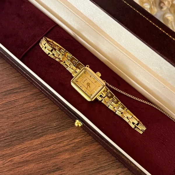MoHerWatch Elegant Gold Rectangular Gold Dial Bracelet Watch for Women