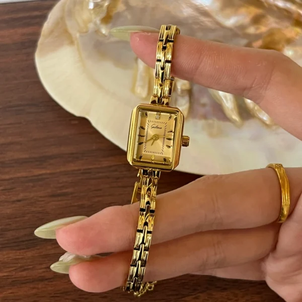 MoHerWatch Elegant Gold Rectangular Gold Dial Bracelet Watch for Women