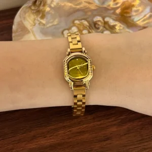 MoHerWatch Elegant Gold Octagonal Green Dial Bracelet Watch for Women