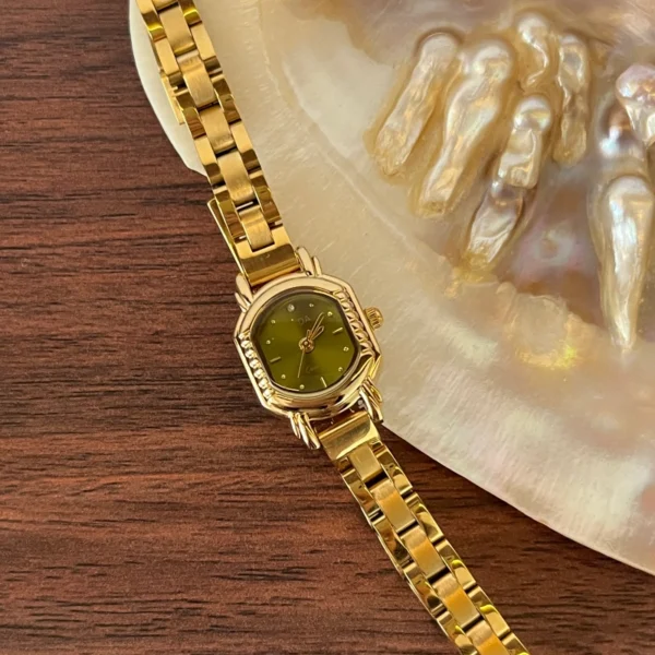 MH 737-3 MoHerWatch Elegant Gold Octagonal Green Dial Bracelet Watch for Women