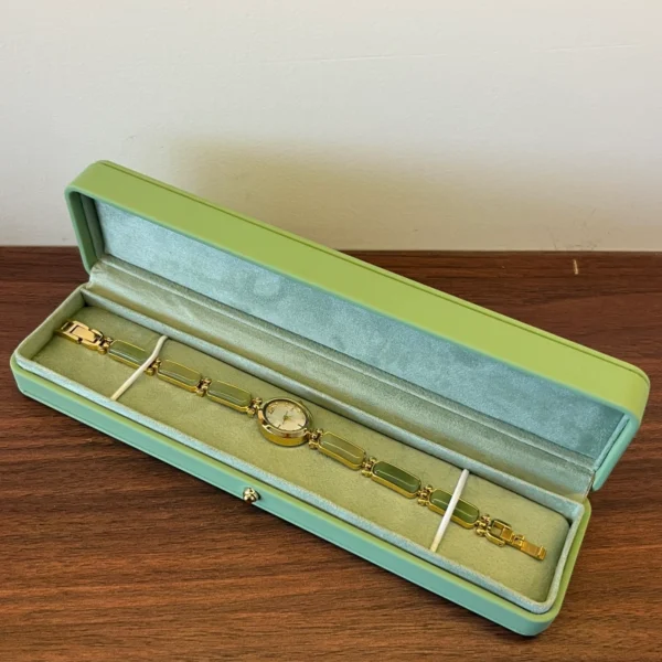 Vintage Green/Dark Green Long Watch Gift Box Elegant Bracelet & Timepiece Case