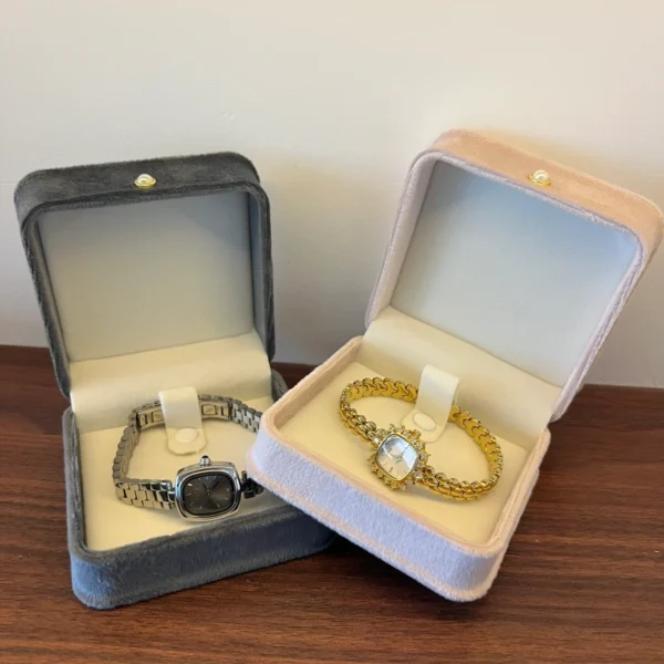 Vintage Square Grey/Pink Jewelry Organizer Women's Watch Gift Box
