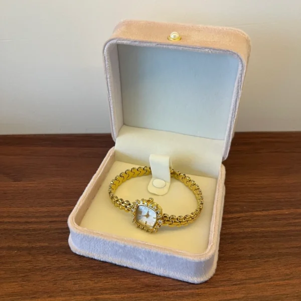 Square Pearl Button Accent Jewelry Organizer Women's Watch Gift Box
