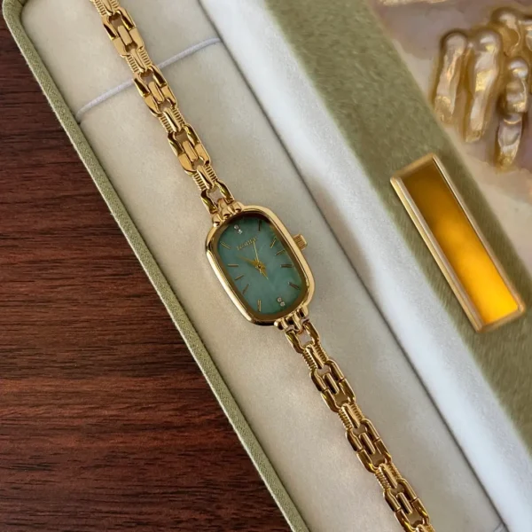 MoHer Watch Mint Mother of Pearl Dial Gold Oval Bracelet Watch for Women