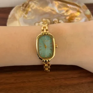 MoHer Watch Mint Mother of Pearl Dial Gold Oval Bracelet Watch for Women