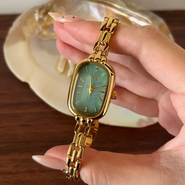 MoHer Watch Mint Mother of Pearl Dial Gold Oval Bracelet Watch for Women