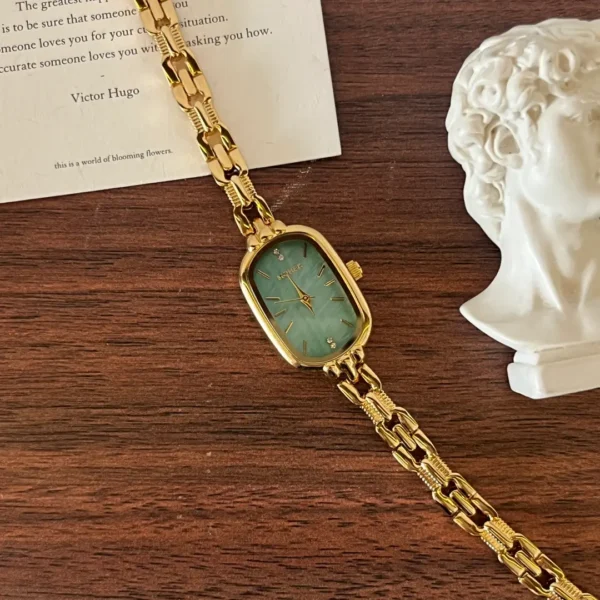 MoHer Watch Mint Mother of Pearl Dial Gold Oval Bracelet Watch for Women