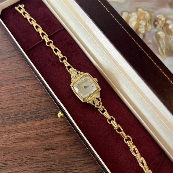 Dainty White Square Dial Gold Zircon Bracelet Watch for Women