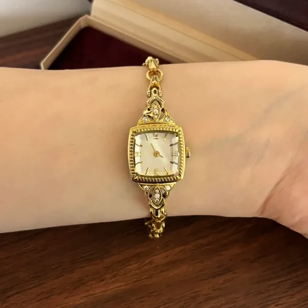 Dainty White Square Dial Gold Zircon Bracelet Watch for Women