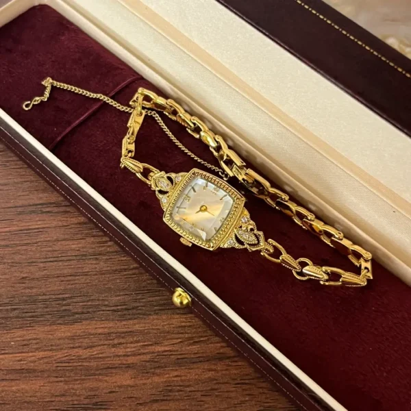 Dainty White Square Dial Gold Zircon Bracelet Watch for Women