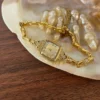 Dainty White Square Dial Gold Zircon Bracelet Watch for Women
