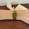 MoHer Watch Gold Square Dark Green Dial Bracelet Watch for Women